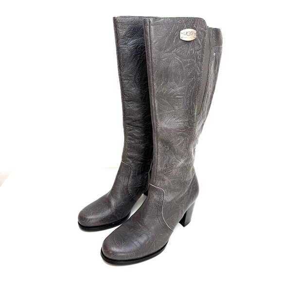 UGG Shoes - Ugg Ashur 5760 Boots Womens EU 38 US 7 Gray Crinkled Leather Knee High Boho